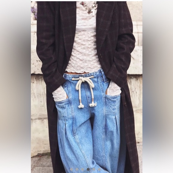 Free People Margo Barrel Pull On Jeans We The Free Rope Tie Bergamot Blue - Picture 4 of 7